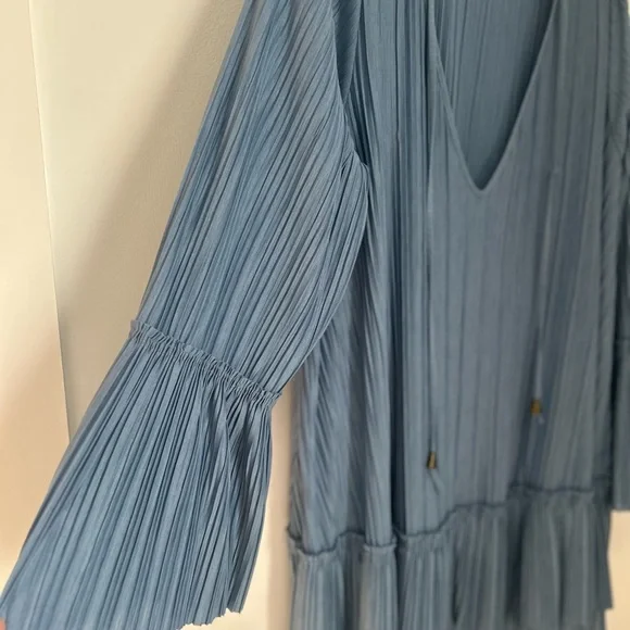 Free People Slate Blue Pleated Mini Dress - Picture 3 of 15